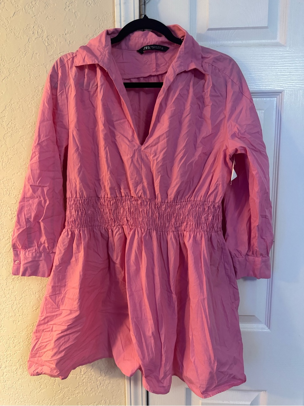 Zara Pink V-Neck Smocked Waist Dress